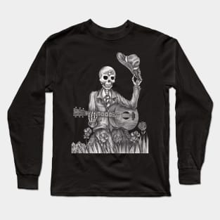 Sugar skull playing guitar day of the dead. Long Sleeve T-Shirt